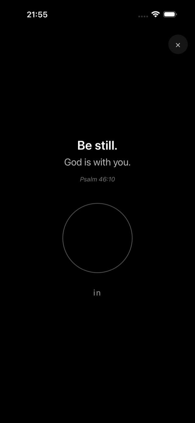 Guided Breath Prayer: &lsquo;Be still. God is with you.&rsquo; above a slowly breathing circle.