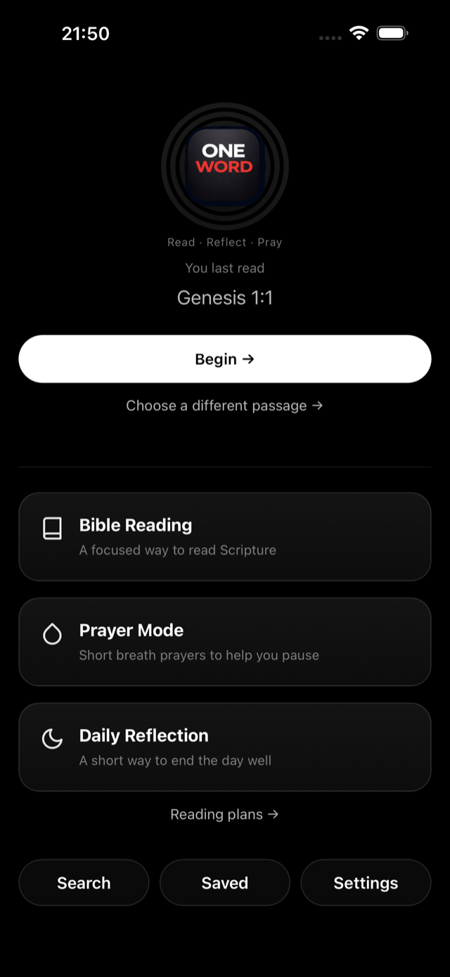 One Word home: Read, Reflect, Pray — Bible Reading, Prayer Mode and Daily Reflection.